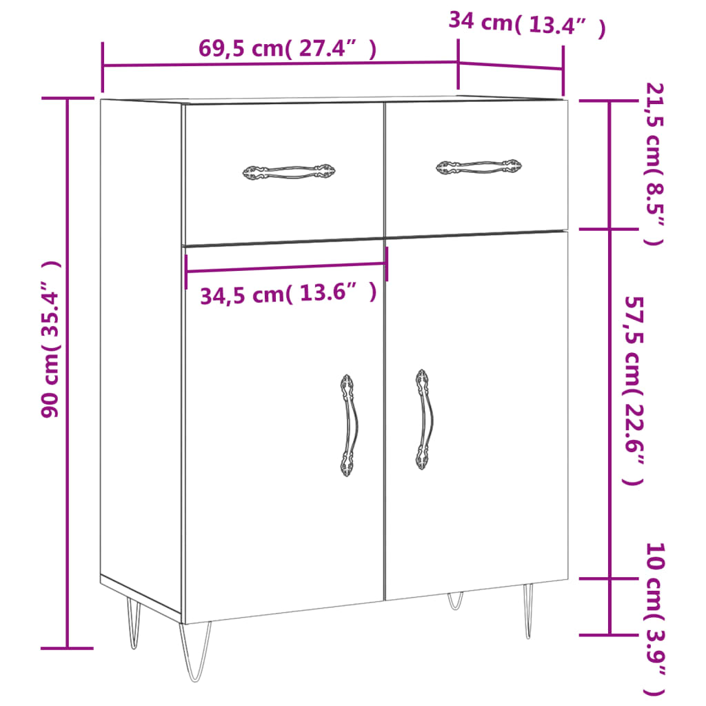 Sideboard Grau Sonoma 69,5x34x90 cm Holzwerkstoff