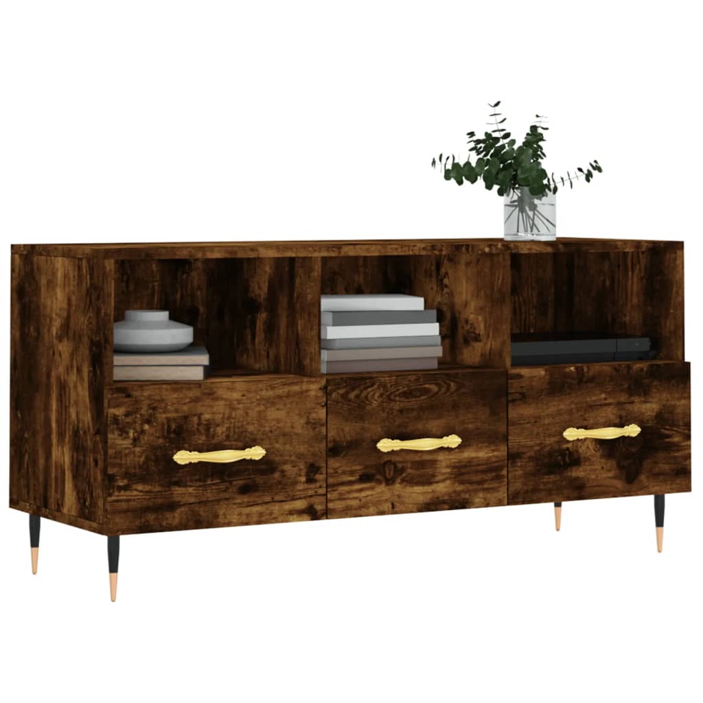 Meuble TV chêne fumé 102x36x50 cm matériau bois