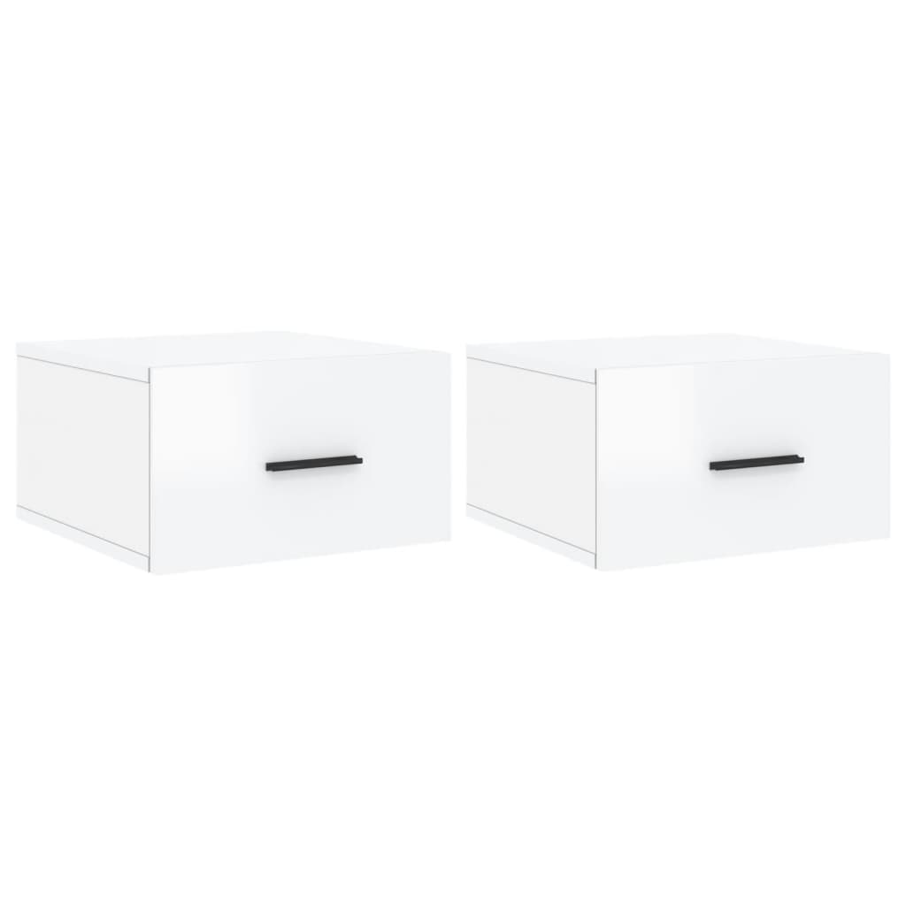 Wall-mounted bedside tables 2 pcs. High-gloss white 35x35x20 cm