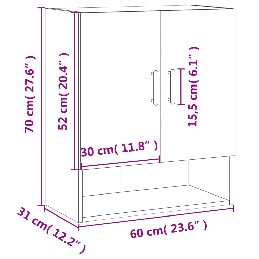 Wandschrank Grau Sonoma 60x31x70 cm Holzwerkstoff