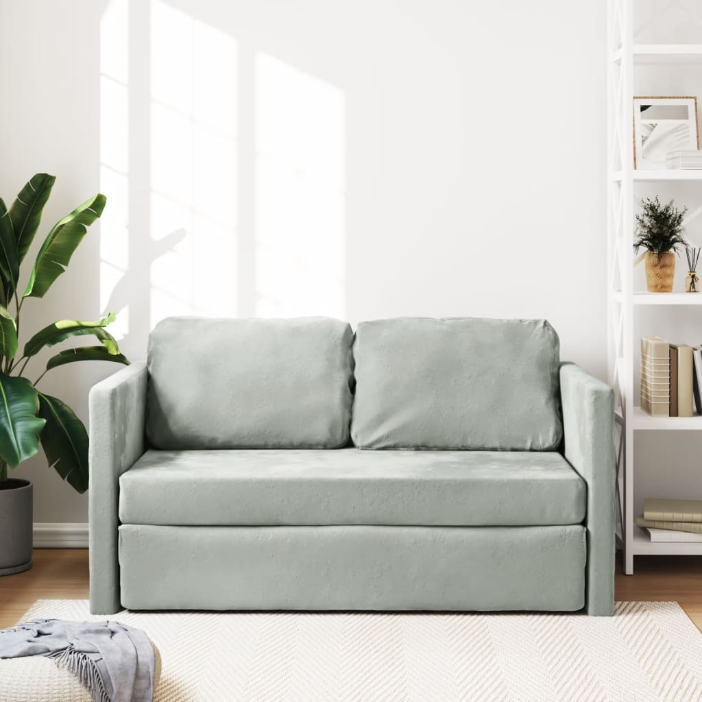 Canapé de sol avec fonction couchage gris clair 122x204x55 cm velours