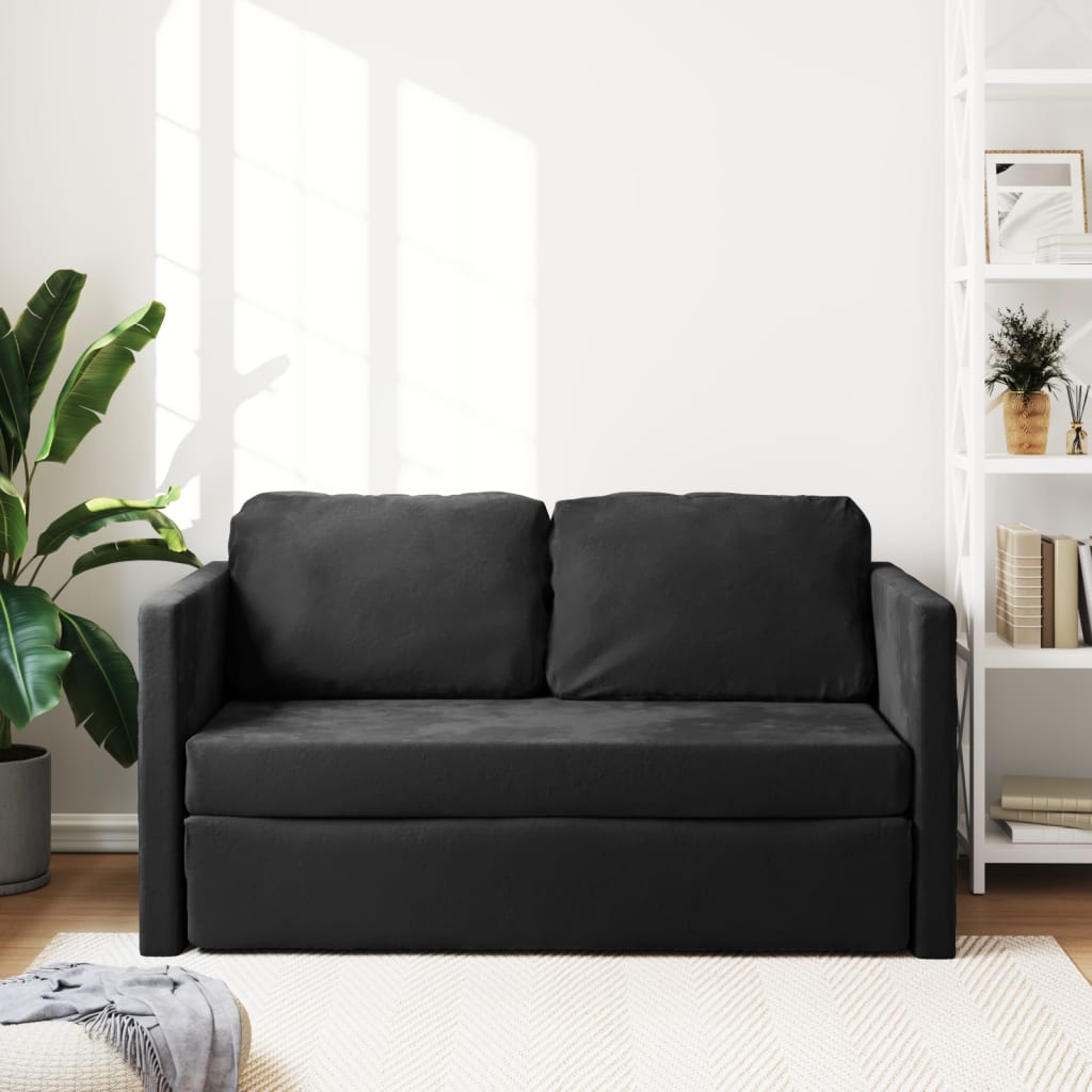 Canapé de sol avec fonction couchage noir 122x204x55 cm velours