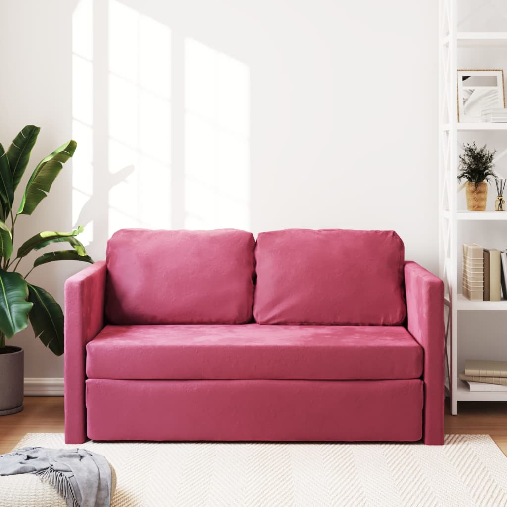 Canapé de sol avec fonction couchage bordeaux 122x204x55 cm velours