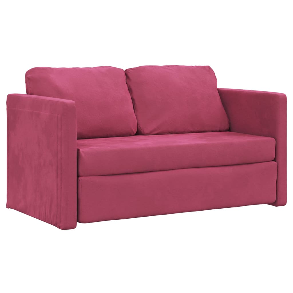Canapé de sol avec fonction couchage bordeaux 122x204x55 cm velours