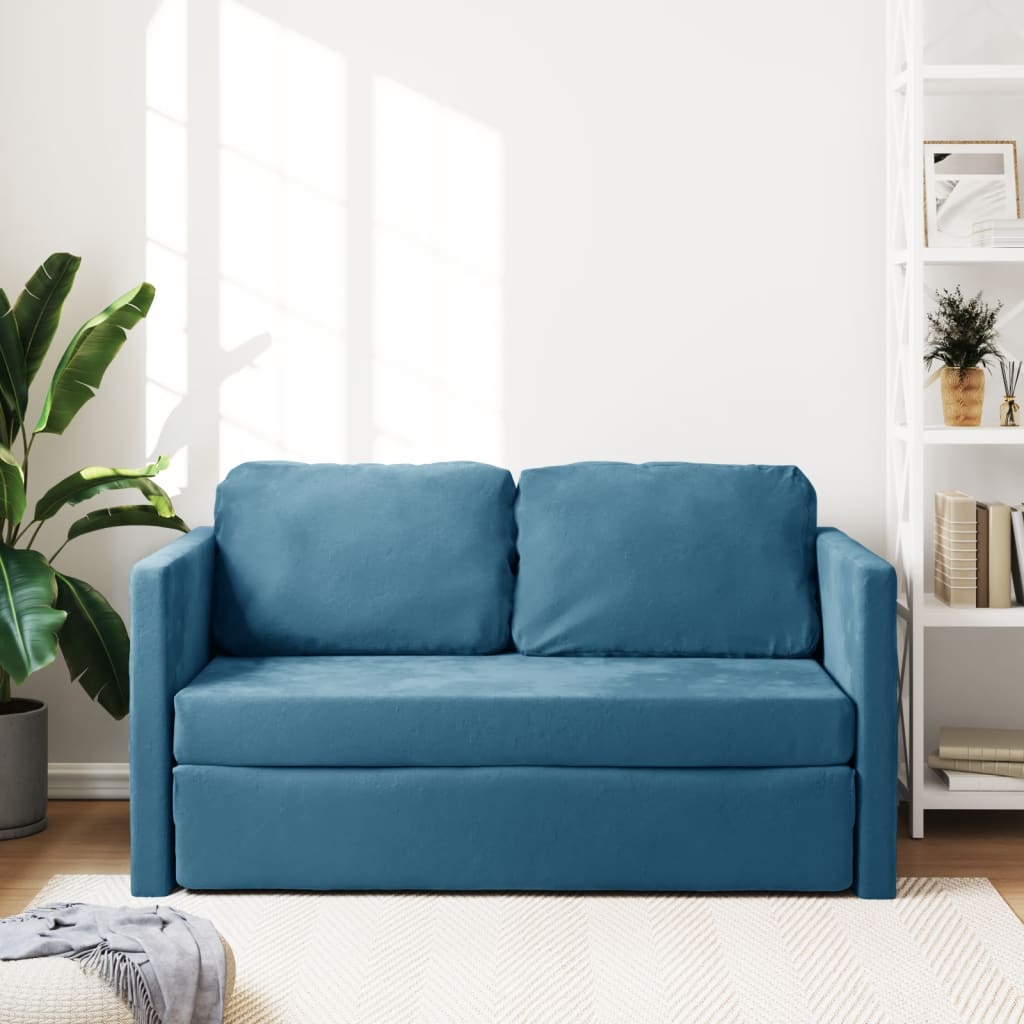 Canapé de sol avec fonction couchage bleu 122x204x55 cm velours