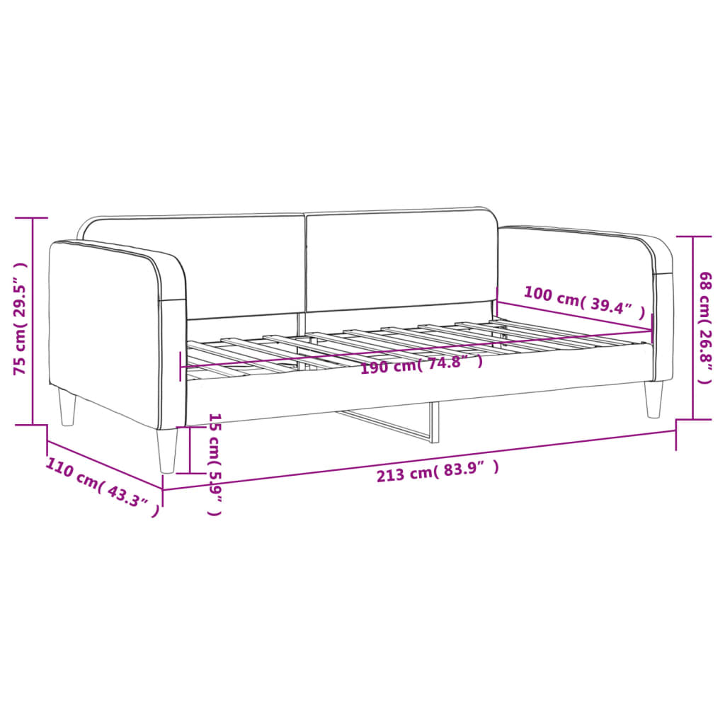 Tagesbett Hellgrau 100x190 cm Stoff