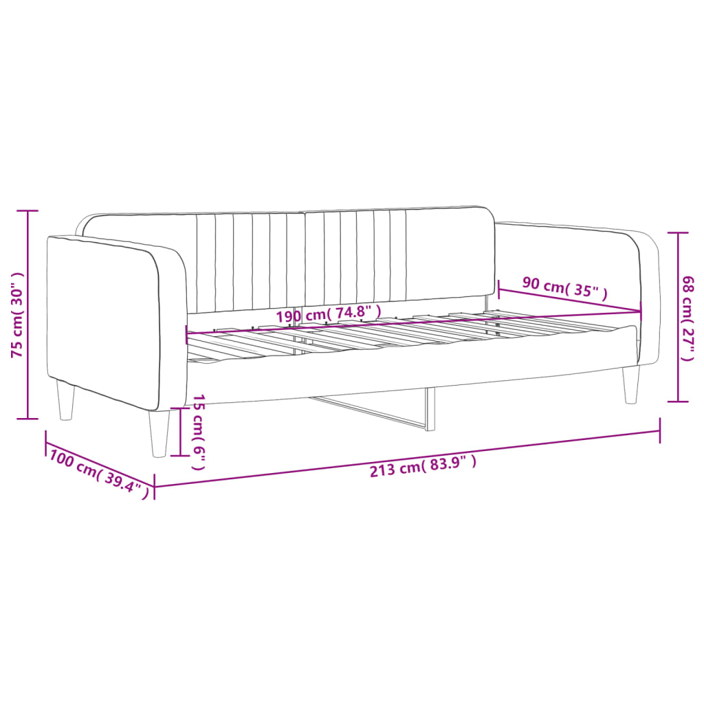 Tagesbett Hellgrau 90x190 cm Samt