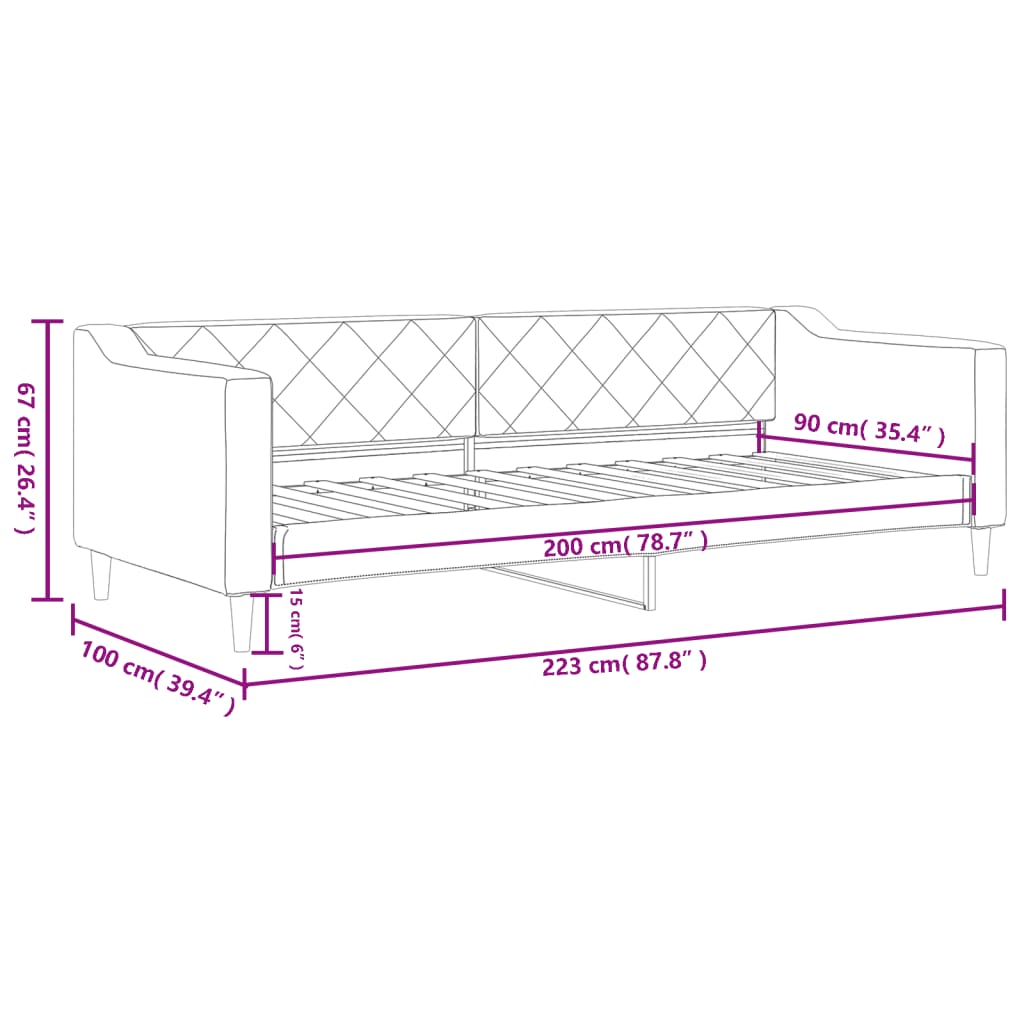 Tagesbett Hellgrau 90x200 cm Stoff