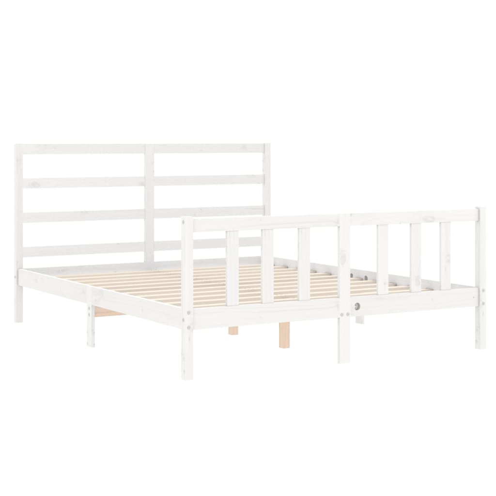 Lit en bois massif avec tête de lit blanche