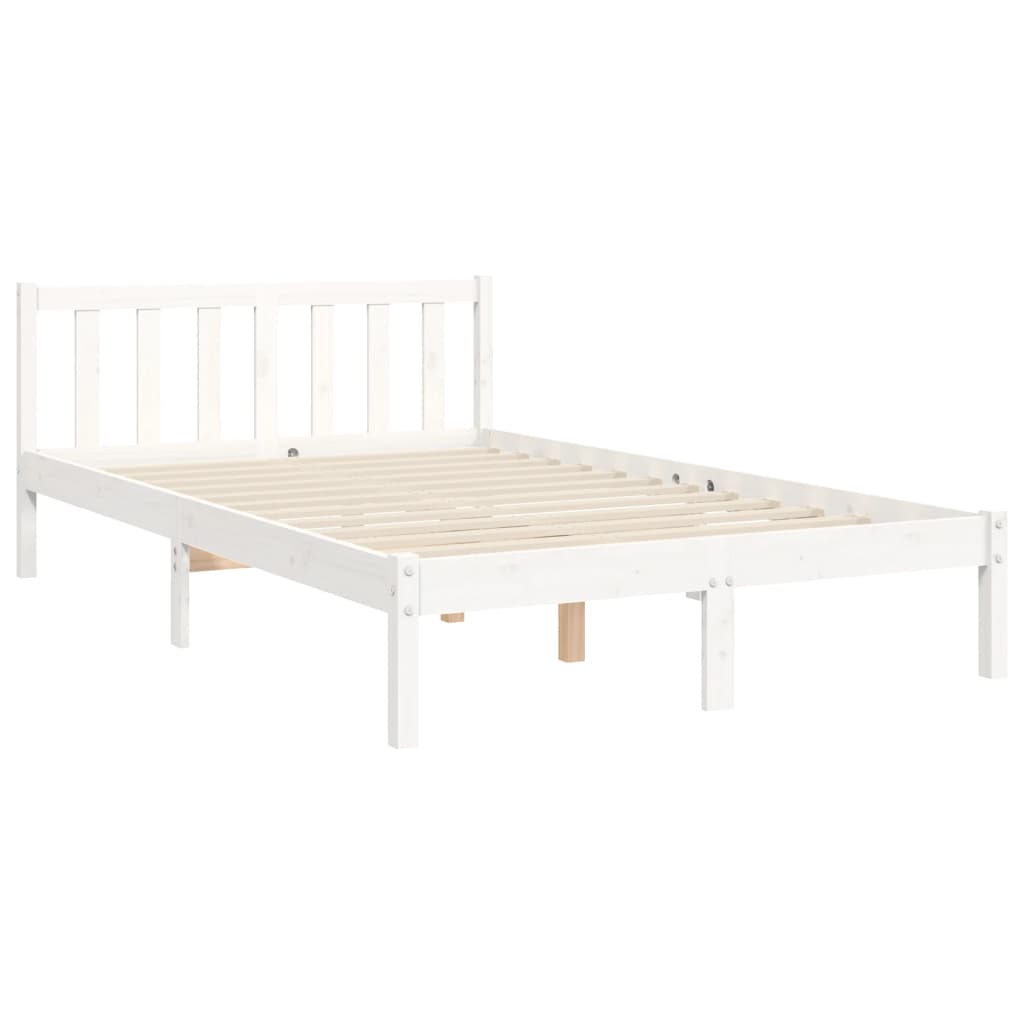 Lit en bois massif avec tête de lit blanche