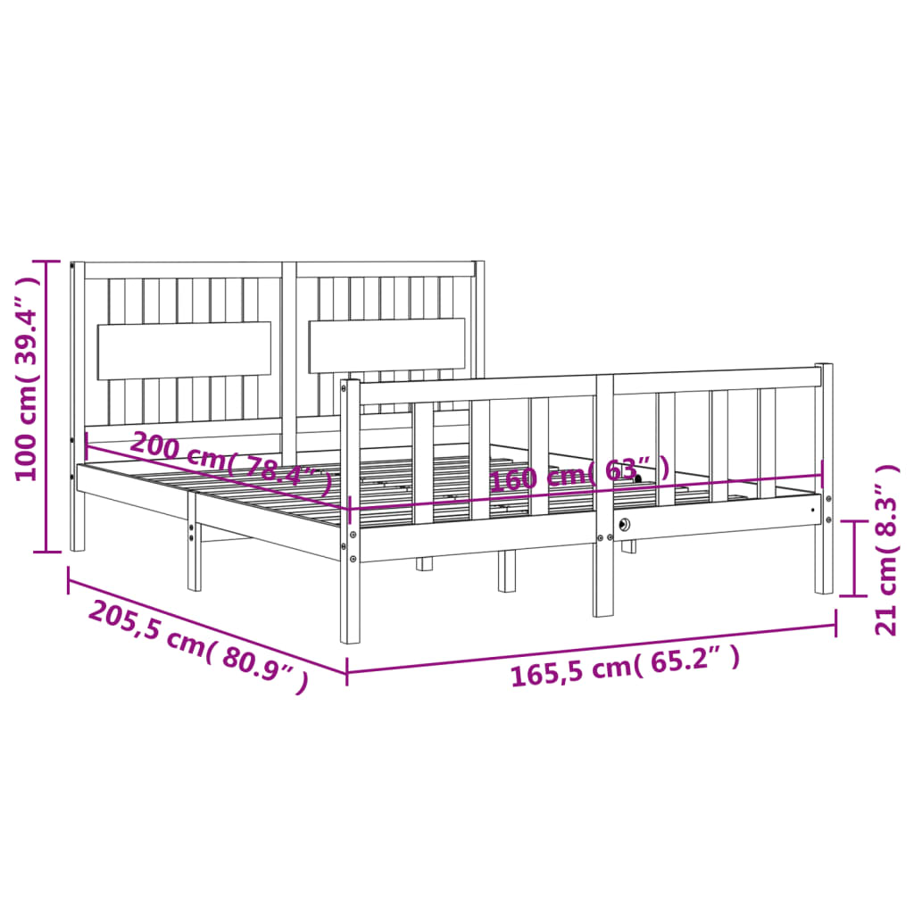 Massivholzbett ohne Matratze 160x200 cm Kiefernholz