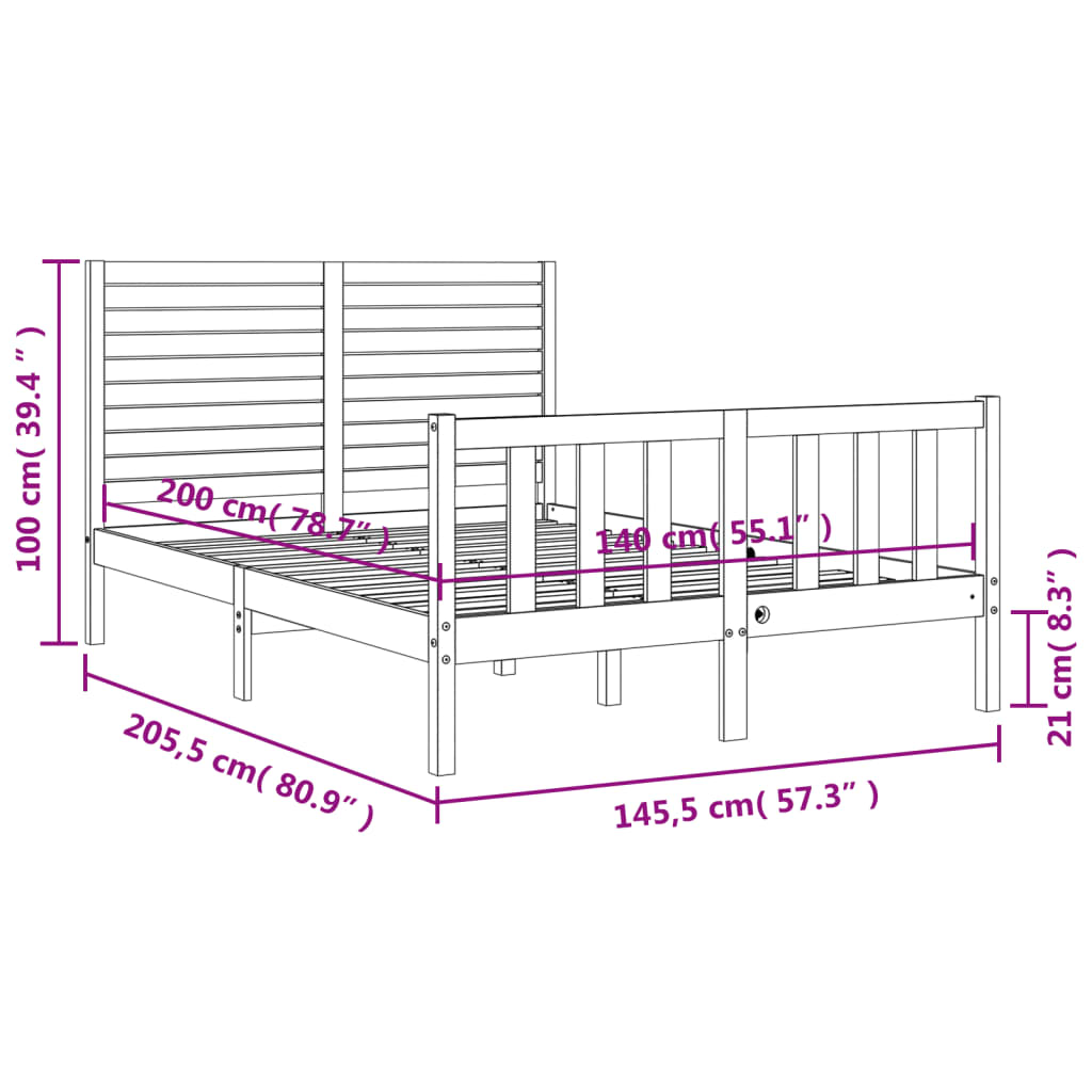 Massivholzbett ohne Matratze 140x200 cm Kiefernholz
