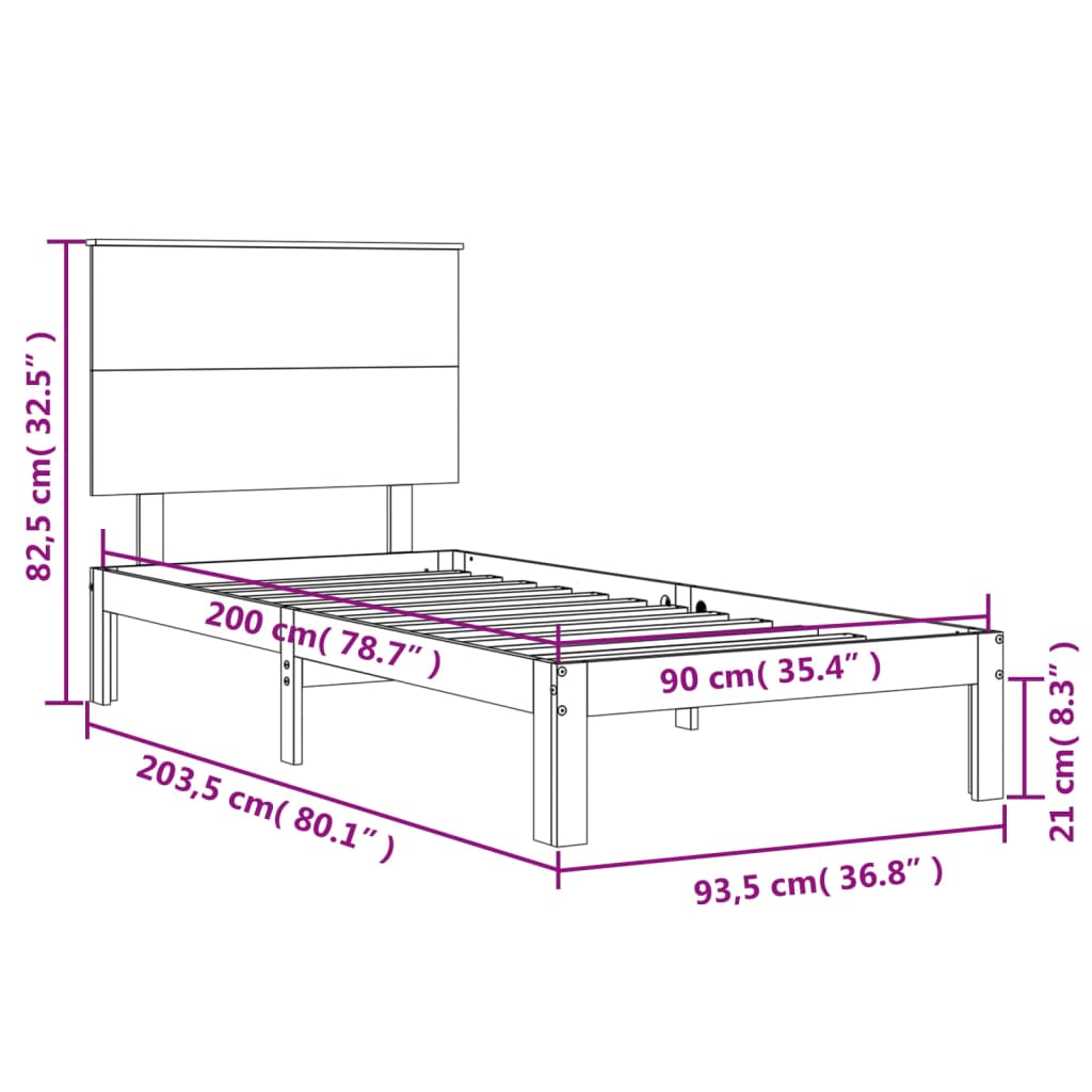 Massivholzbett ohne Matratze Weiß 90x200 cm Kiefernholz