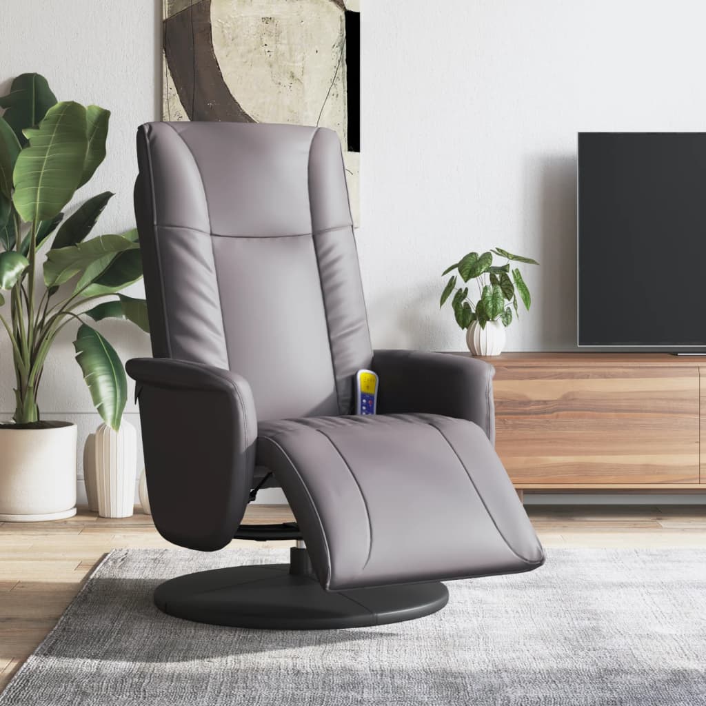 Fauteuil de massage avec repose-pieds simili cuir gris