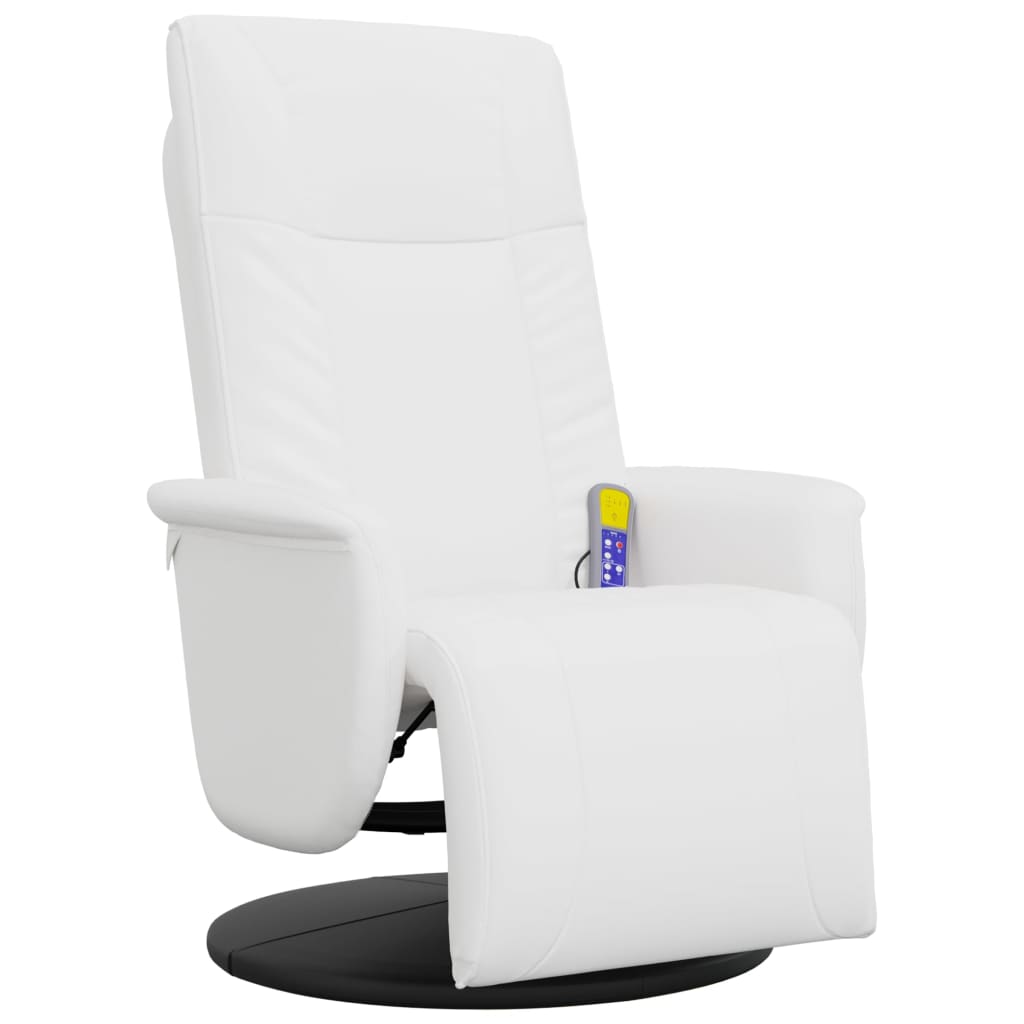 Fauteuil de massage avec repose-pieds en simili cuir blanc