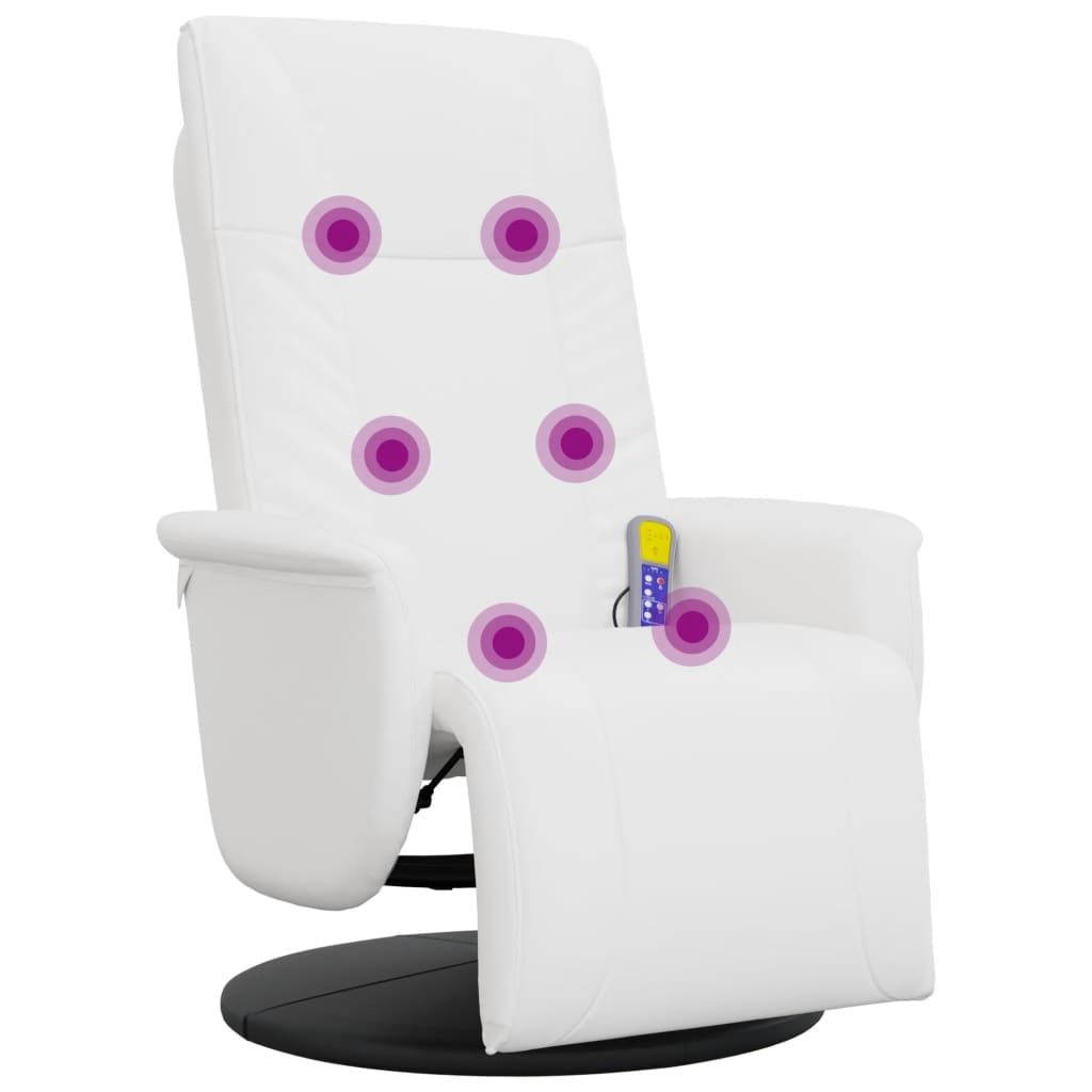 Fauteuil de massage avec repose-pieds en simili cuir blanc