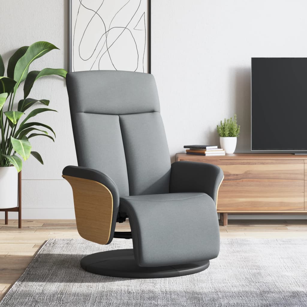 Fauteuil relax avec repose-pieds en tissu gris clair