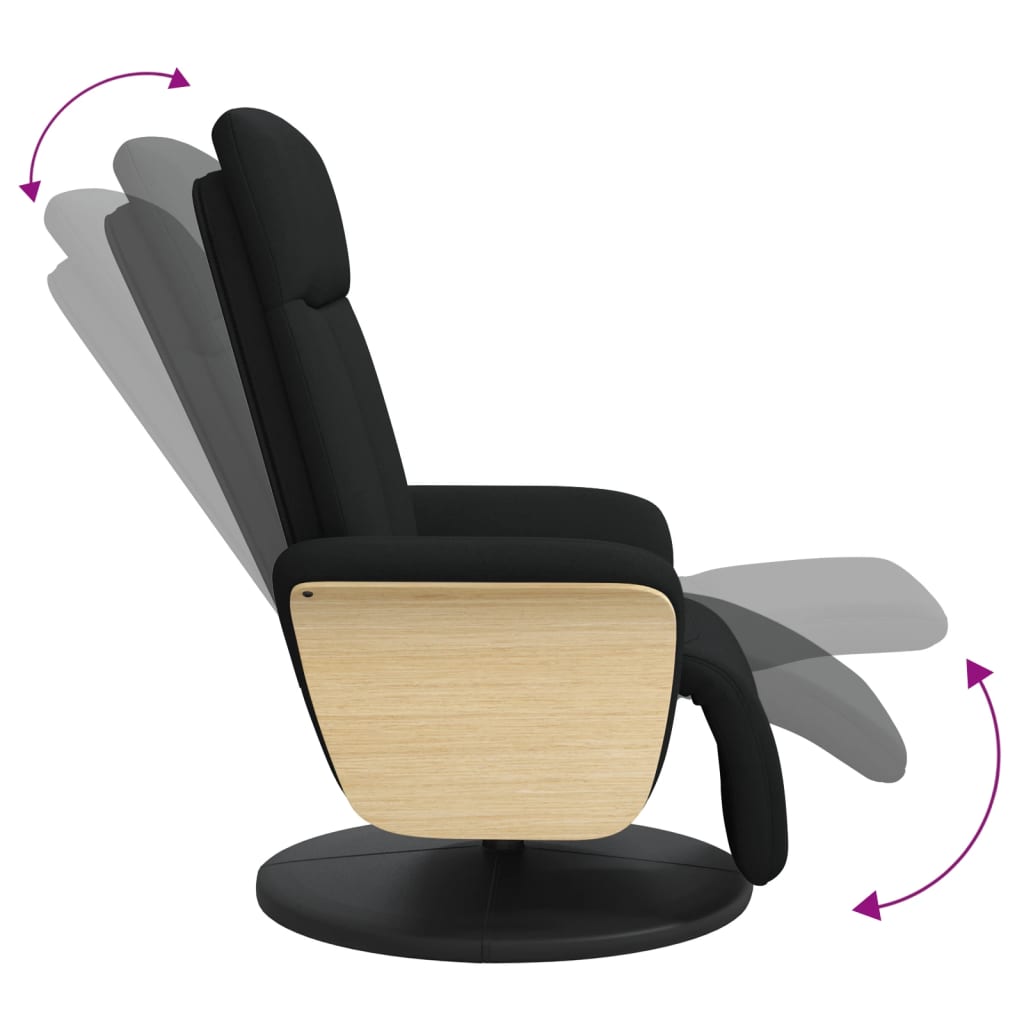 Fauteuil relax avec repose-pieds en tissu noir