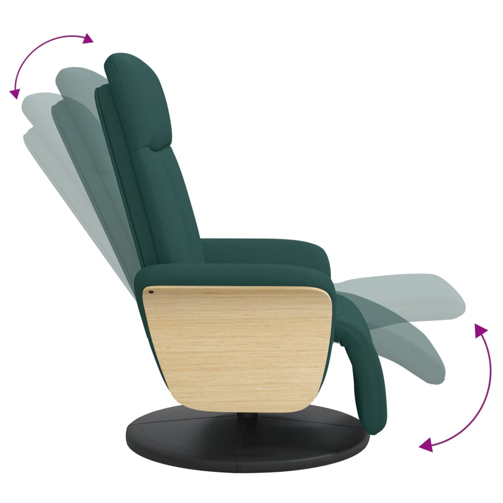 Fauteuil relax avec repose-pieds en tissu vert foncé