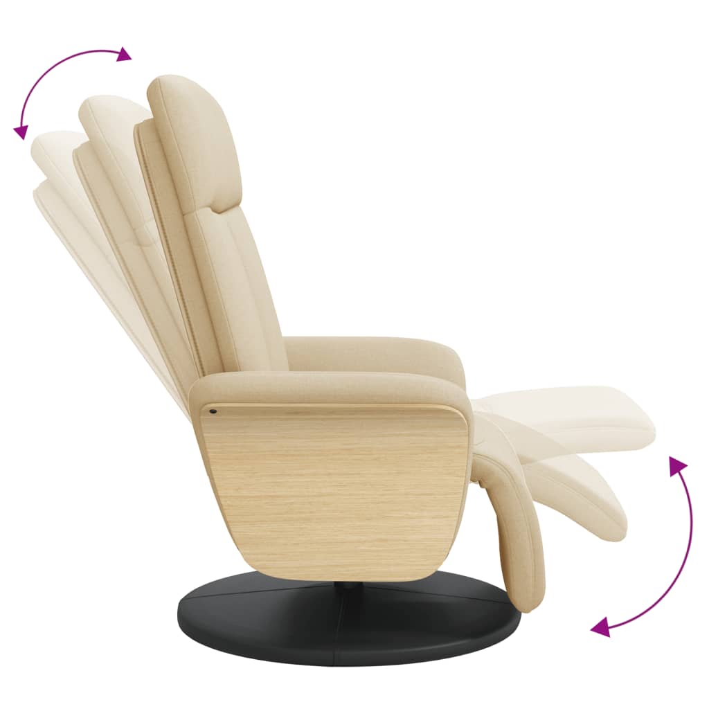 Fauteuil relax avec repose-pieds en tissu crème
