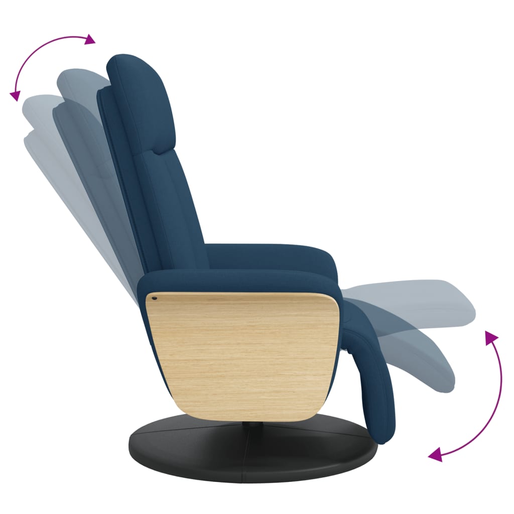 Fauteuil relax avec repose-pieds en tissu bleu