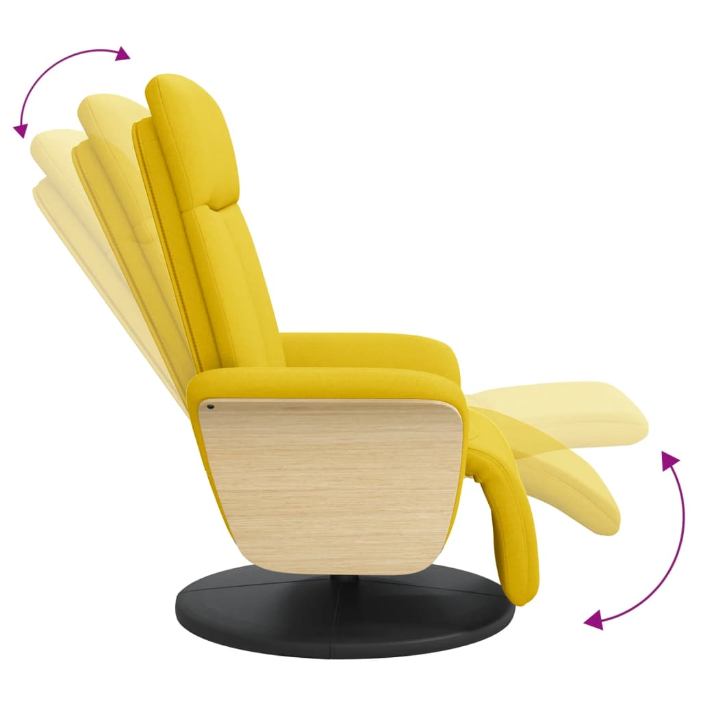 Fauteuil relax avec repose-pieds en tissu jaune clair