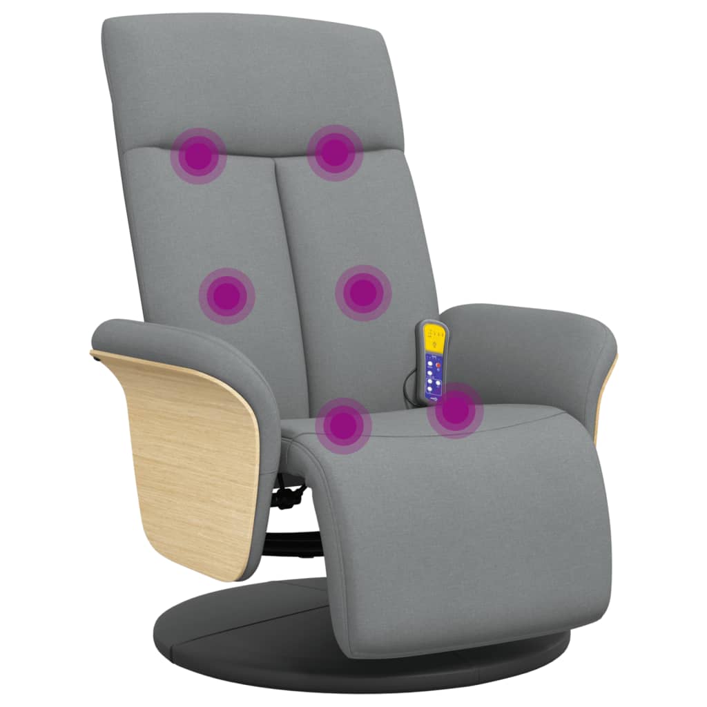 Fauteuil de massage avec repose-pieds en tissu gris clair