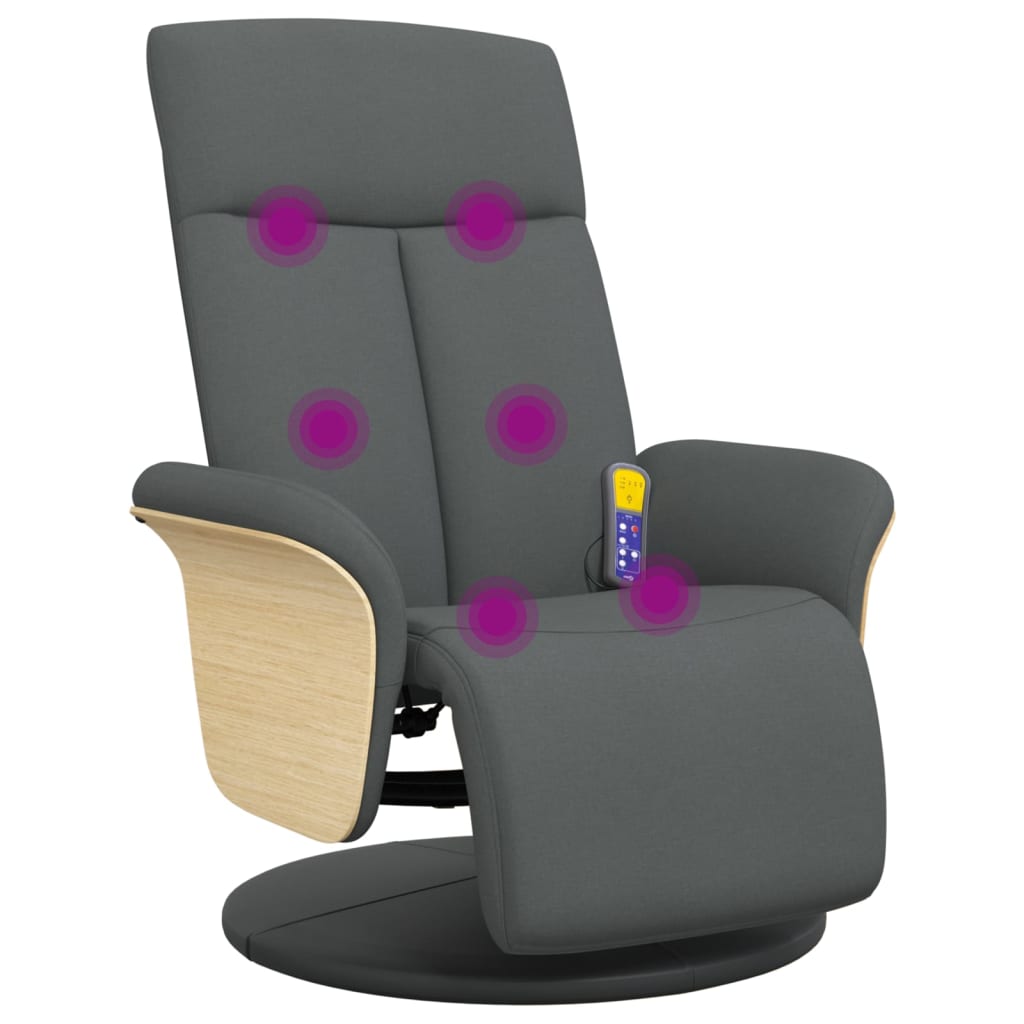 Fauteuil de massage avec repose-pieds tissu gris foncé