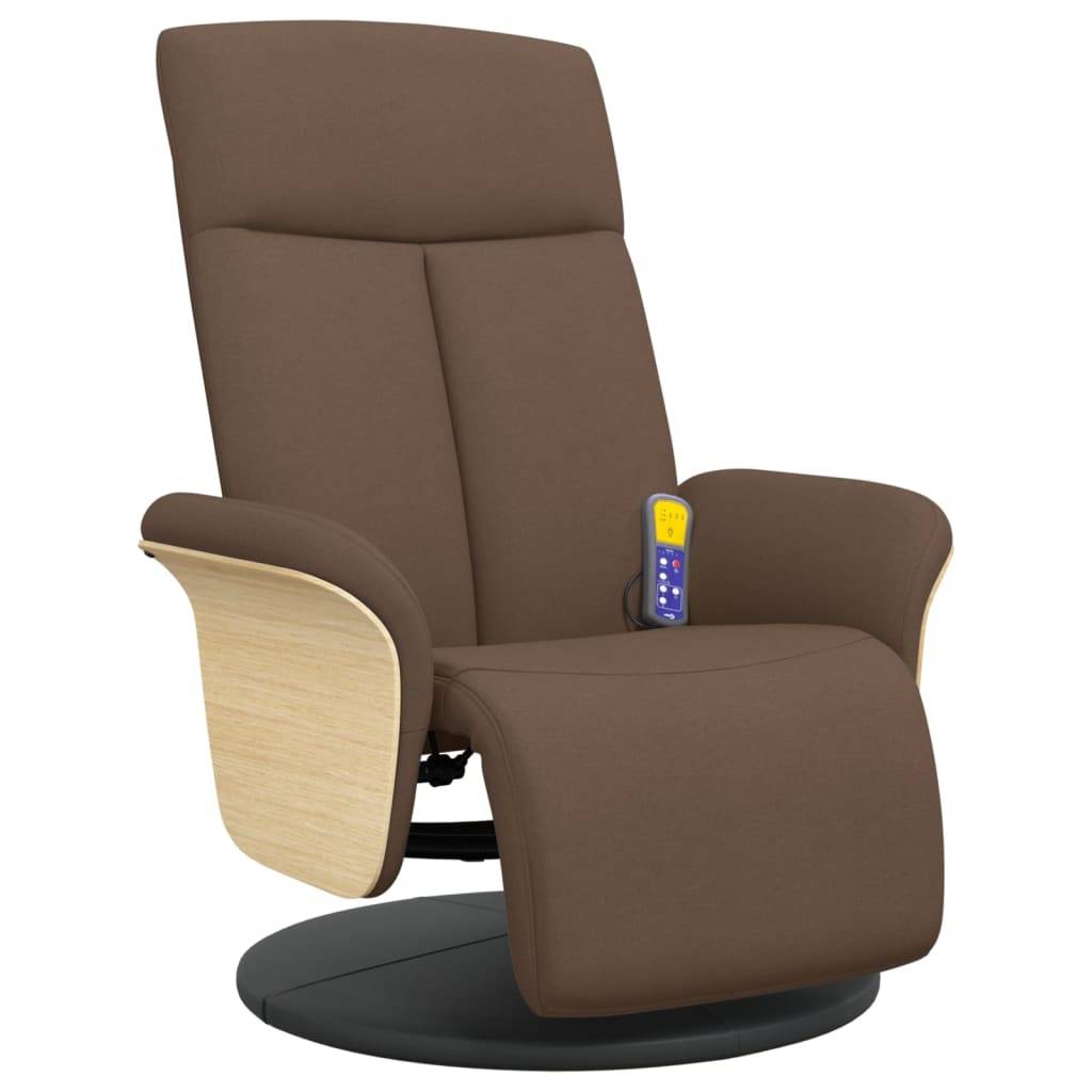 Fauteuil de massage avec repose-pieds en tissu marron