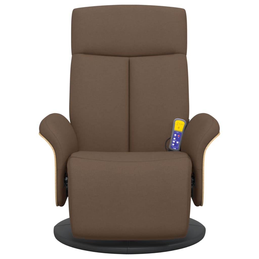Fauteuil de massage avec repose-pieds en tissu marron