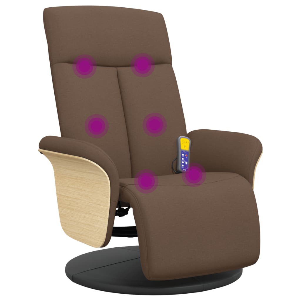 Fauteuil de massage avec repose-pieds en tissu marron