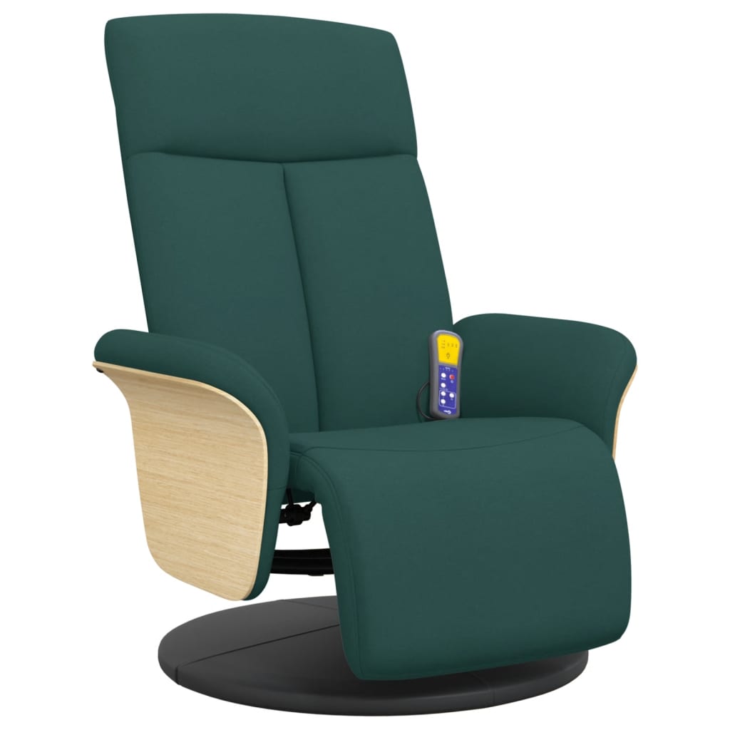 Fauteuil de massage avec repose-pieds en tissu vert foncé