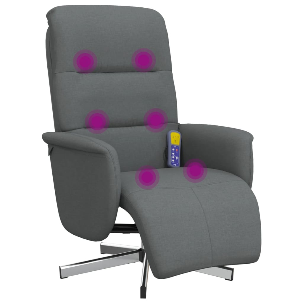 Fauteuil de massage avec repose-pieds tissu gris foncé