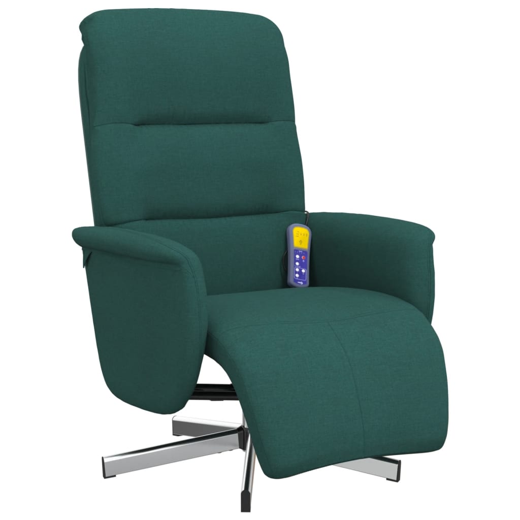 Fauteuil de massage avec repose-pieds en tissu vert foncé