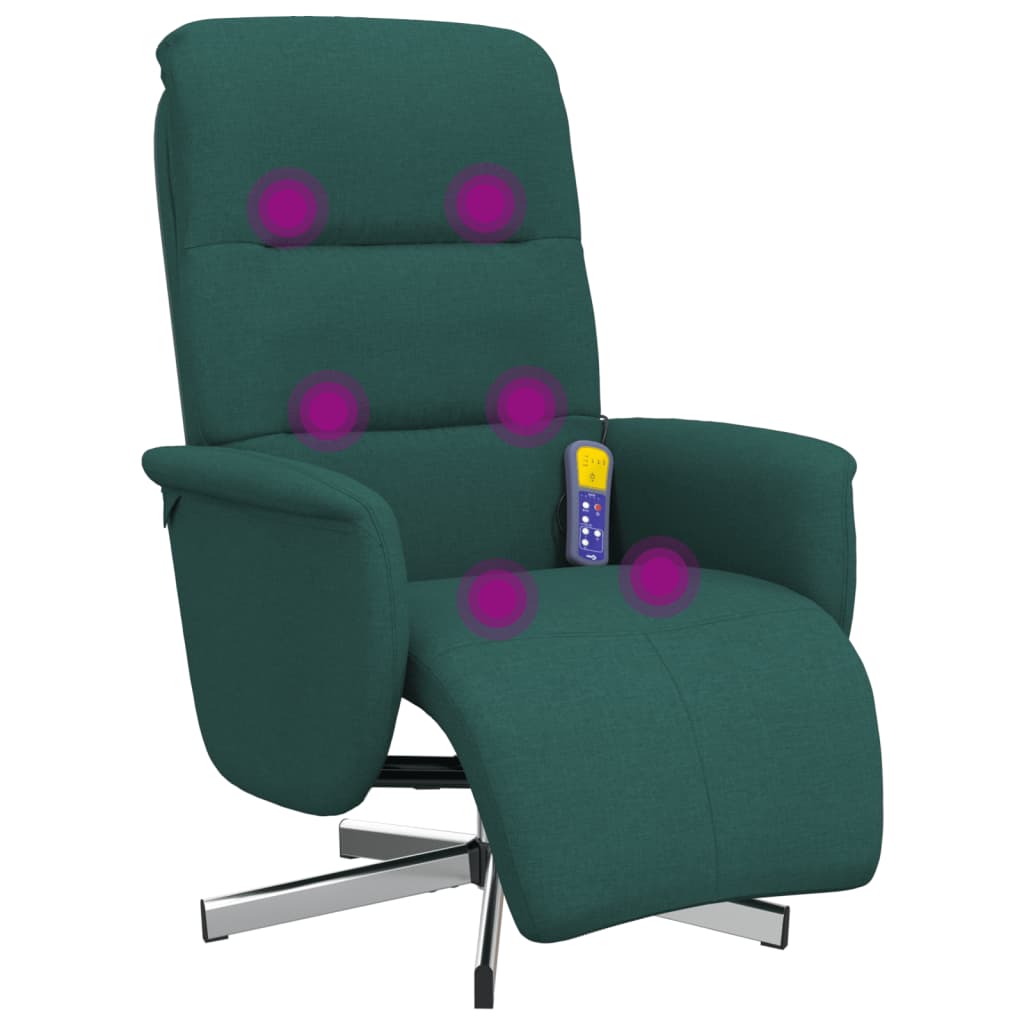 Fauteuil de massage avec repose-pieds en tissu vert foncé