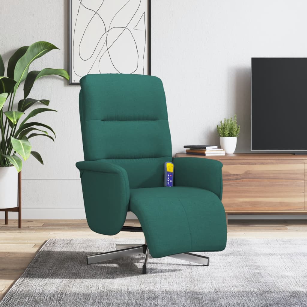 Fauteuil de massage avec repose-pieds en tissu vert foncé