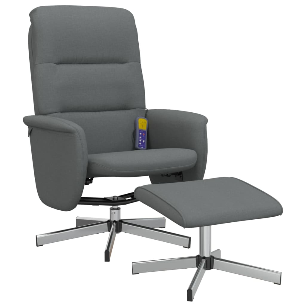 Fauteuil de massage avec repose-pieds tissu gris foncé