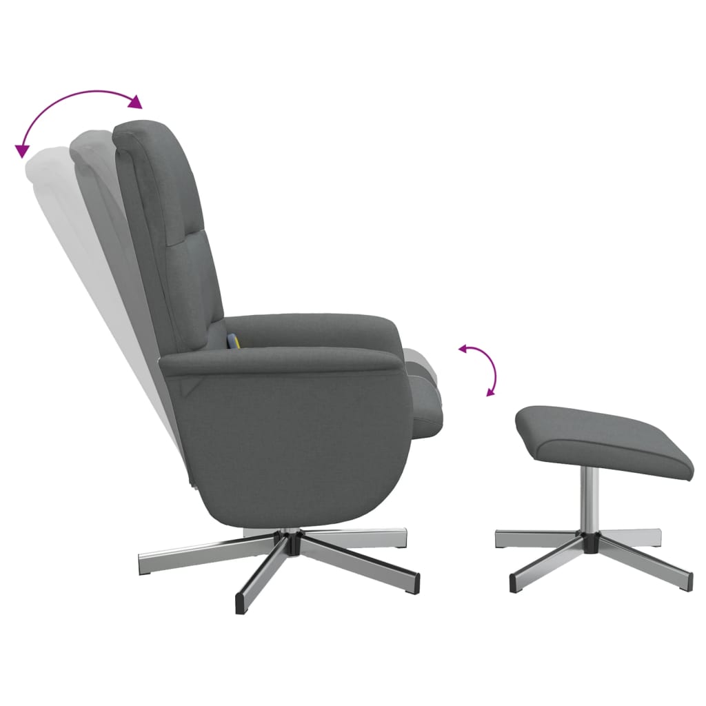 Fauteuil de massage avec repose-pieds tissu gris foncé