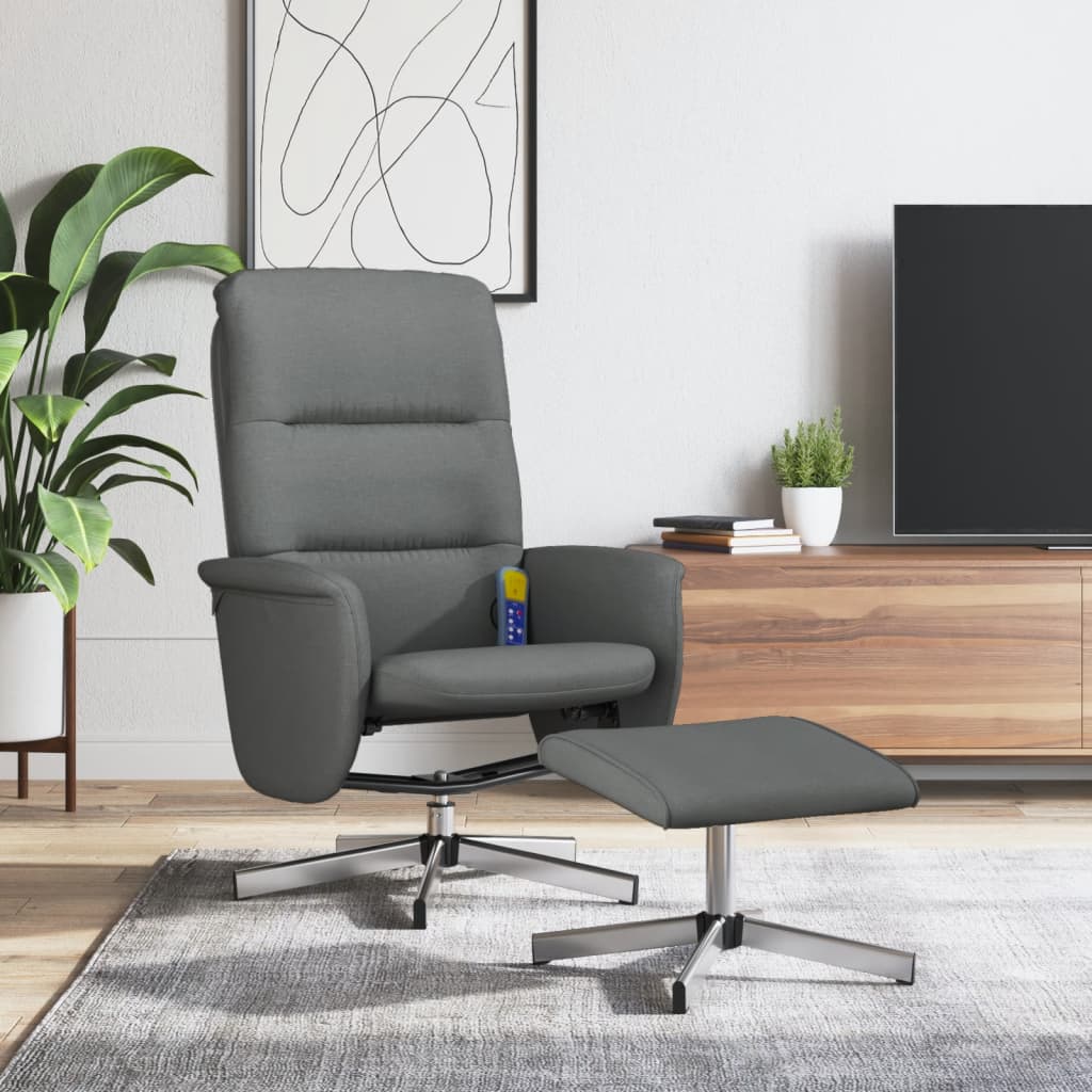 Fauteuil de massage avec repose-pieds tissu gris foncé