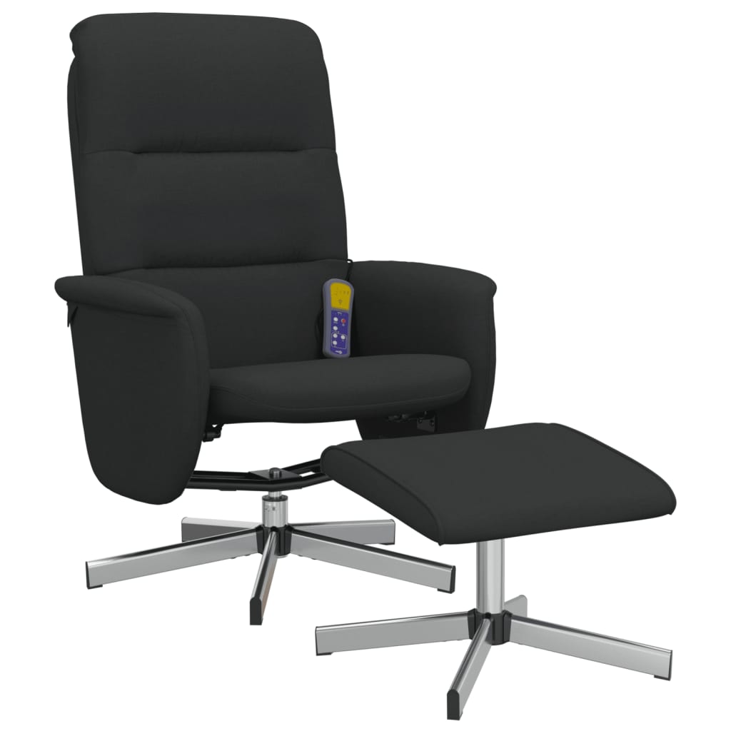 Fauteuil de massage avec repose-pieds tissu noir