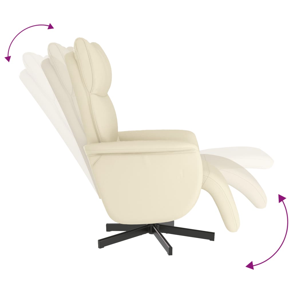 Fauteuil relax avec repose-pieds en cuir artificiel crème