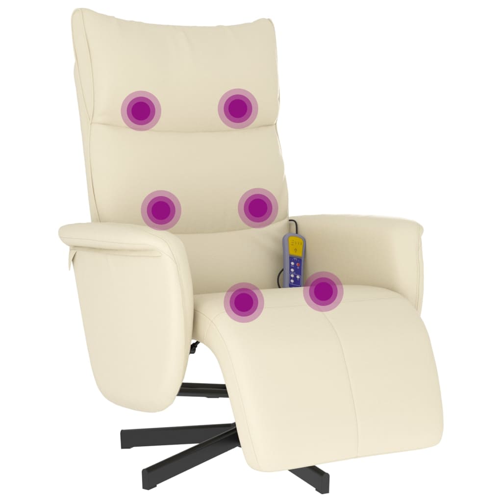 Fauteuil de massage avec repose-pieds en cuir artificiel crème