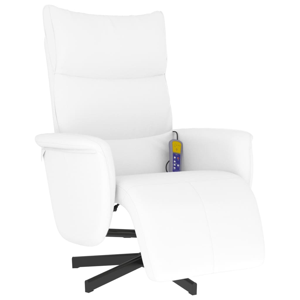 Fauteuil de massage avec repose-pieds en simili cuir blanc