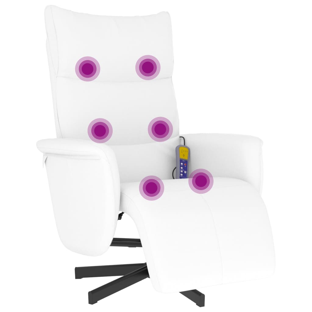 Fauteuil de massage avec repose-pieds en simili cuir blanc