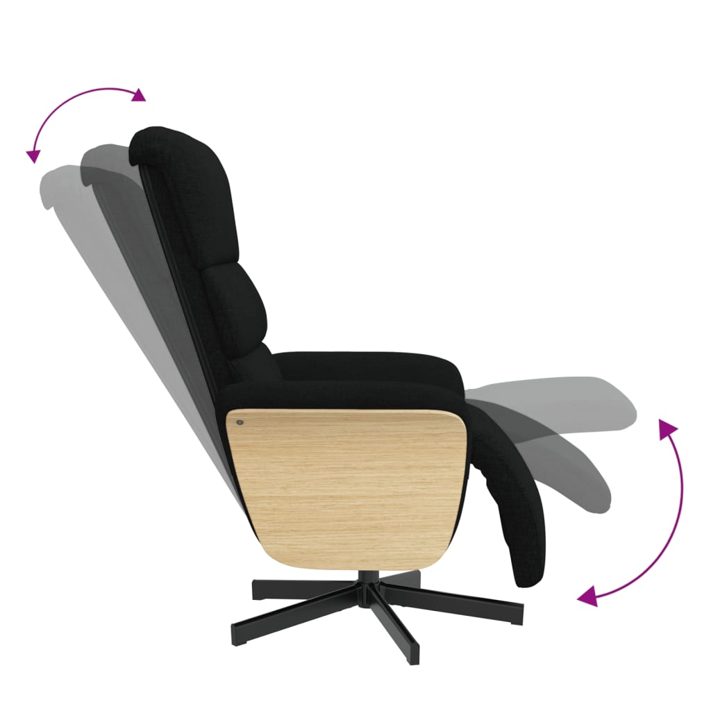 Fauteuil relax avec repose-pieds en tissu noir