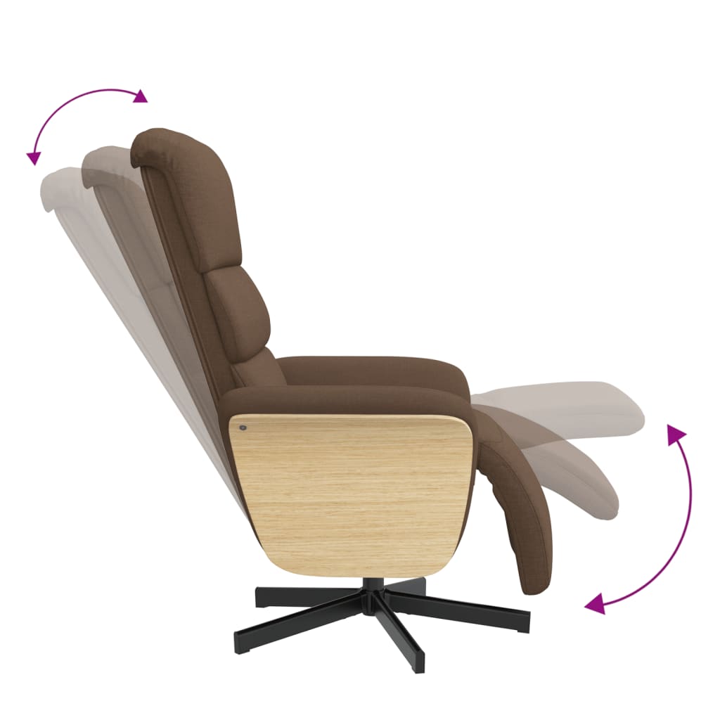 Fauteuil relax avec repose-pieds en tissu marron