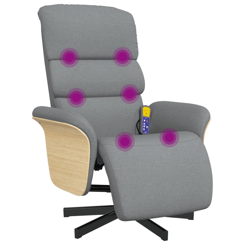 Fauteuil de massage avec repose-pieds en tissu gris clair