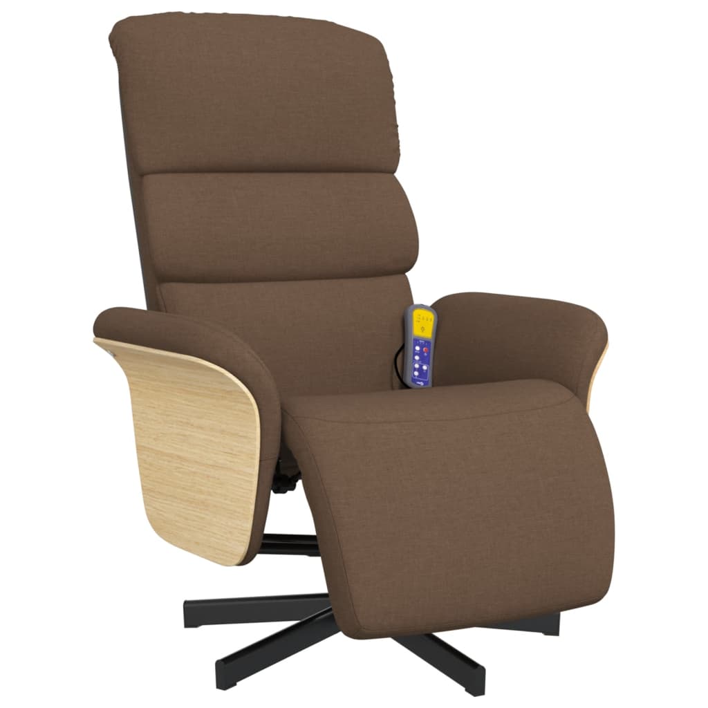 Fauteuil de massage avec repose-pieds en tissu marron