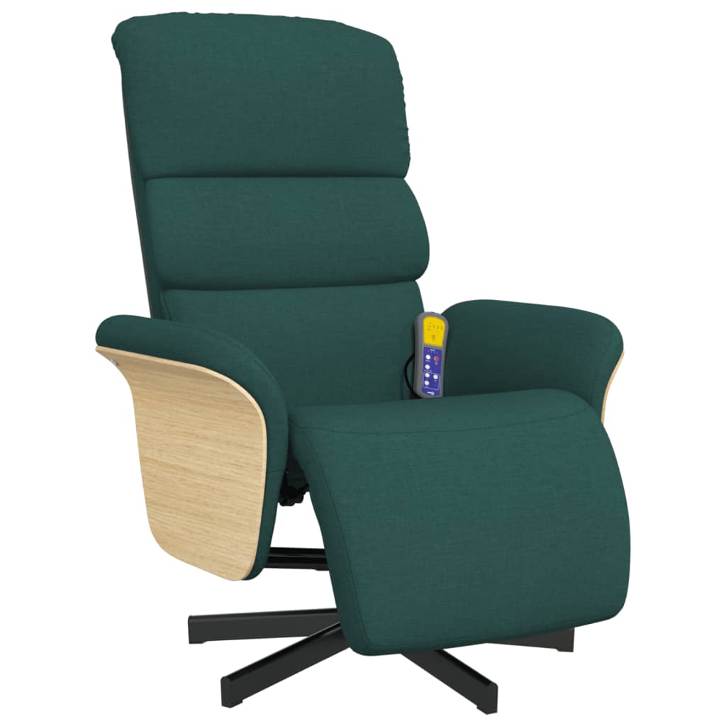 Fauteuil de massage avec repose-pieds en tissu vert foncé