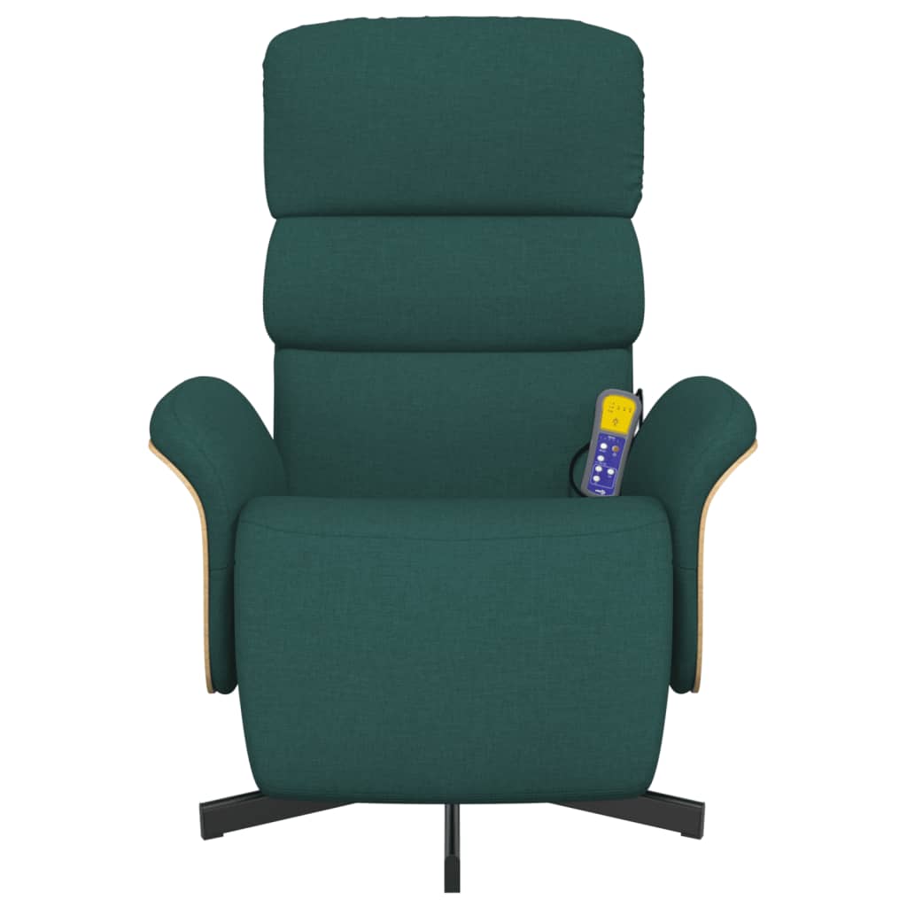 Fauteuil de massage avec repose-pieds en tissu vert foncé